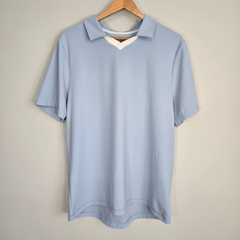 Rhone Links Golf Polo Shirt Mens Large Light Blue‎ V-Neck Performance Athleisure